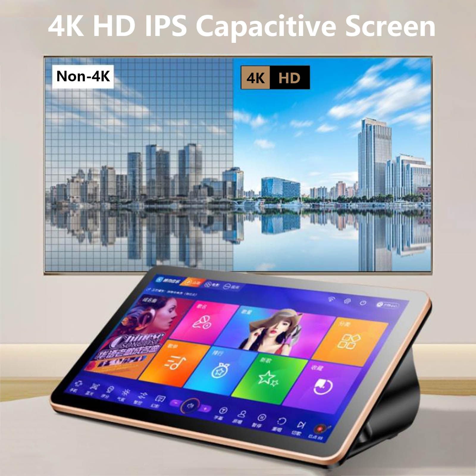 Macchina per Karaoke da 18,5 Pollici, Lettore Karaoke 4K, 2 microfoni Wireless + Telecomando per Telefono + Supporto per 22 Lingue,2T