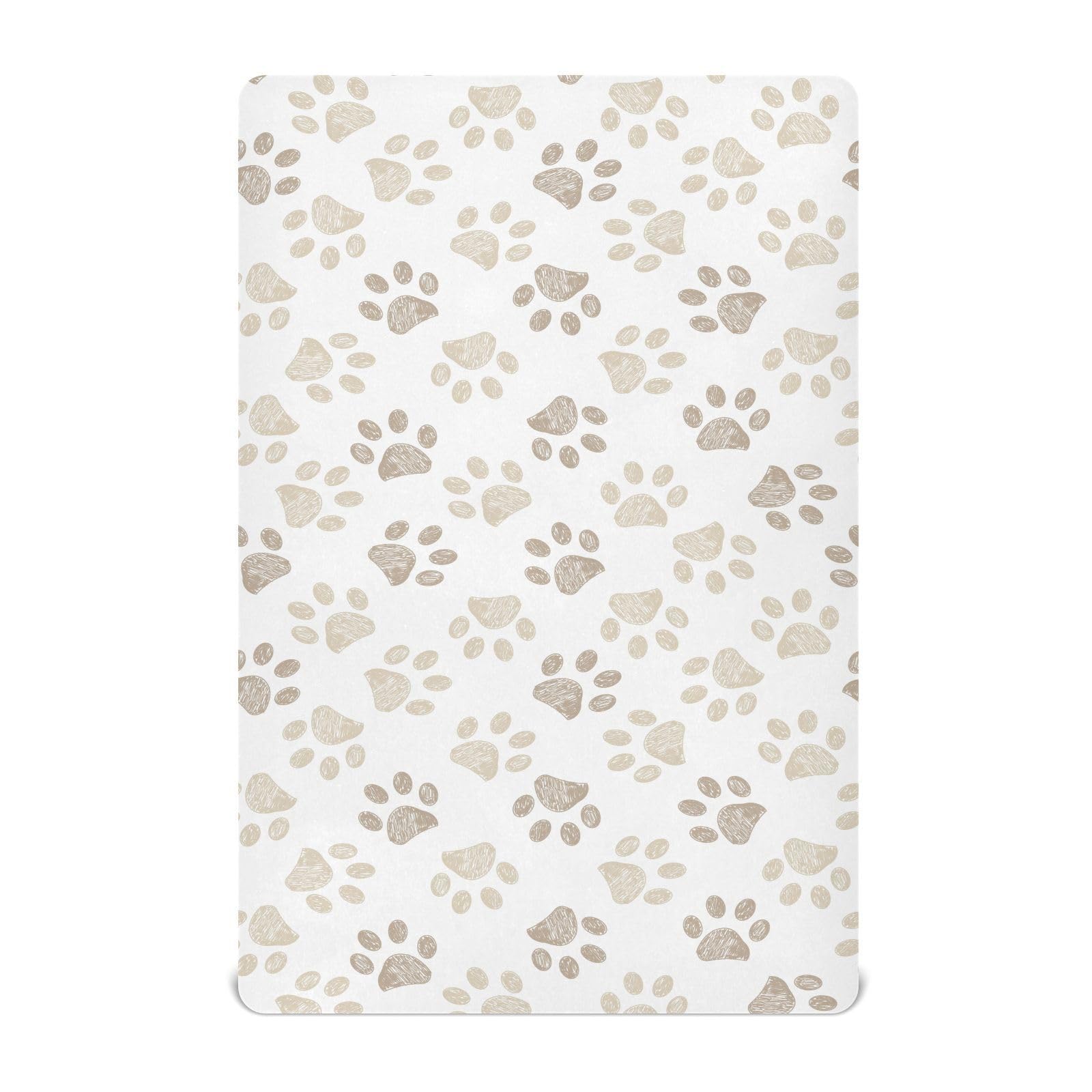 KICPOAY Dog Puppy Footprints Fitted Crib Sheets Stretchy Portable Playard Sheets for Baby Toddler, Breathable Soft Mini Crib Mattress 52 x 28 in for Boys and Girls
