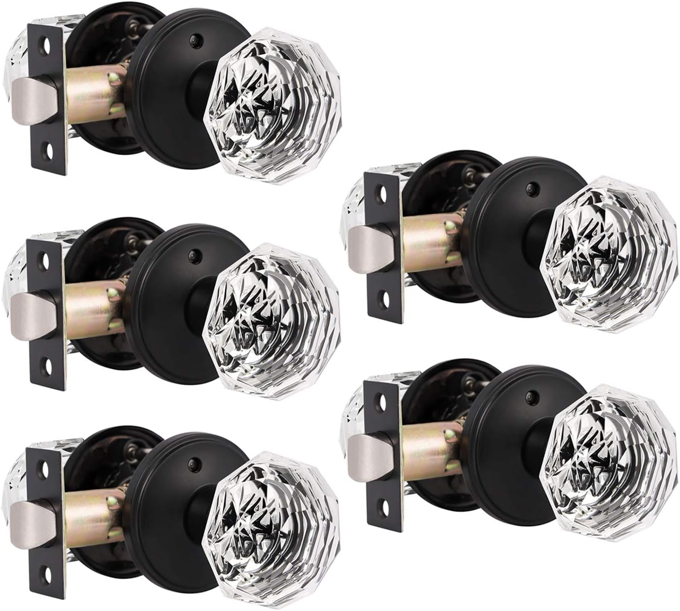 Gobrico Crystal Door Knobs in Black 5 Pack Octagonal Diamond Doorknobs