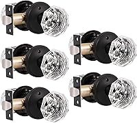 Vista 9 de Gobrico Pomo de puerta de cristal para dormitorio y baño con roseta clásica negro mate, diamante transparente octogonal para puerta interior, 1