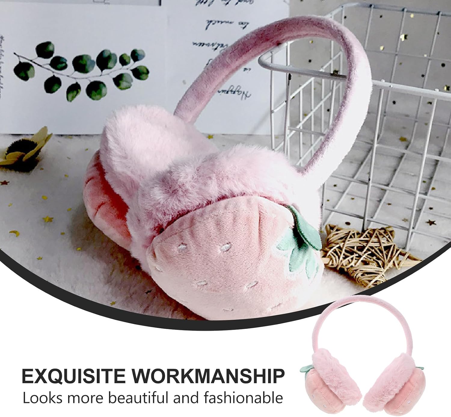 S Plush Ear Warmers Winter Earmuffs Protective Ear Cover Pink Strawberry Cold Weather for Boys