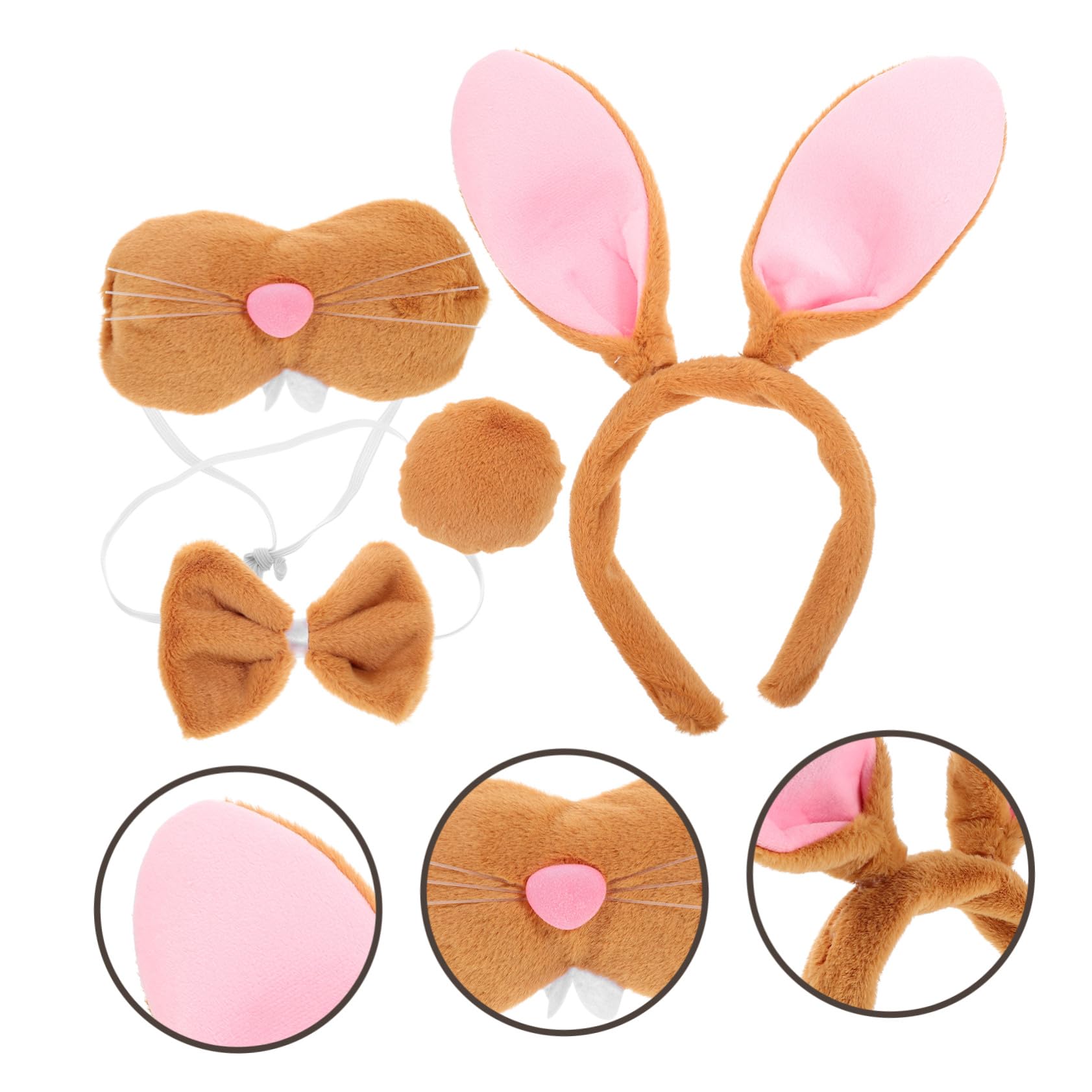 VICASKY 5 Ensembles Set Daccessoires Cosplay Lapin pour Halloween Tête Oreilles et Queue de Lapin Costume Animal pour Adultes et Cosplay et Confortable