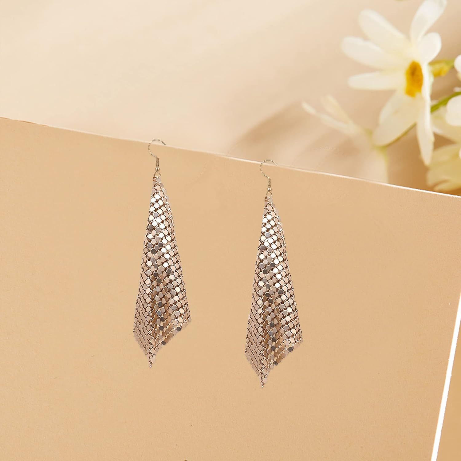 Lightweight Sequin Dangle Earrings Metal Mesh Grid Tassel Drop Colorful Sequin Earrings for Women Disco Party Bar - Image 6