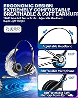 Vista 6 de Wantek audífonos de diadema con cable para teléfono con cancelación de ruidos. micrófono para ShoreTel Plantronics, Polycom, Zultys, Toshiba, NEC