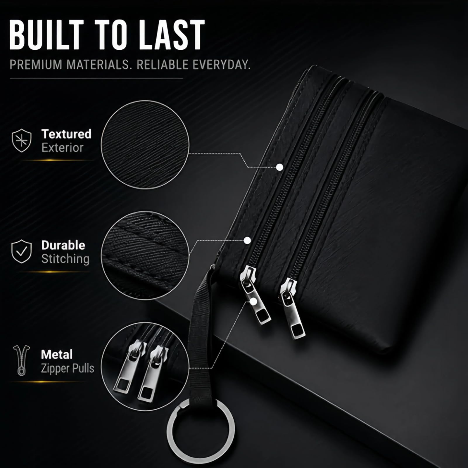 2PCS Petit Porte Monnaie Femme avec 3 Fermeture Éclair Poches et Porte Clés, Petit Porte Monnaie Compact avec 3 Fermetures Éclair et Porte-Clés pour Cartes, Pièces, Clés et Bijoux