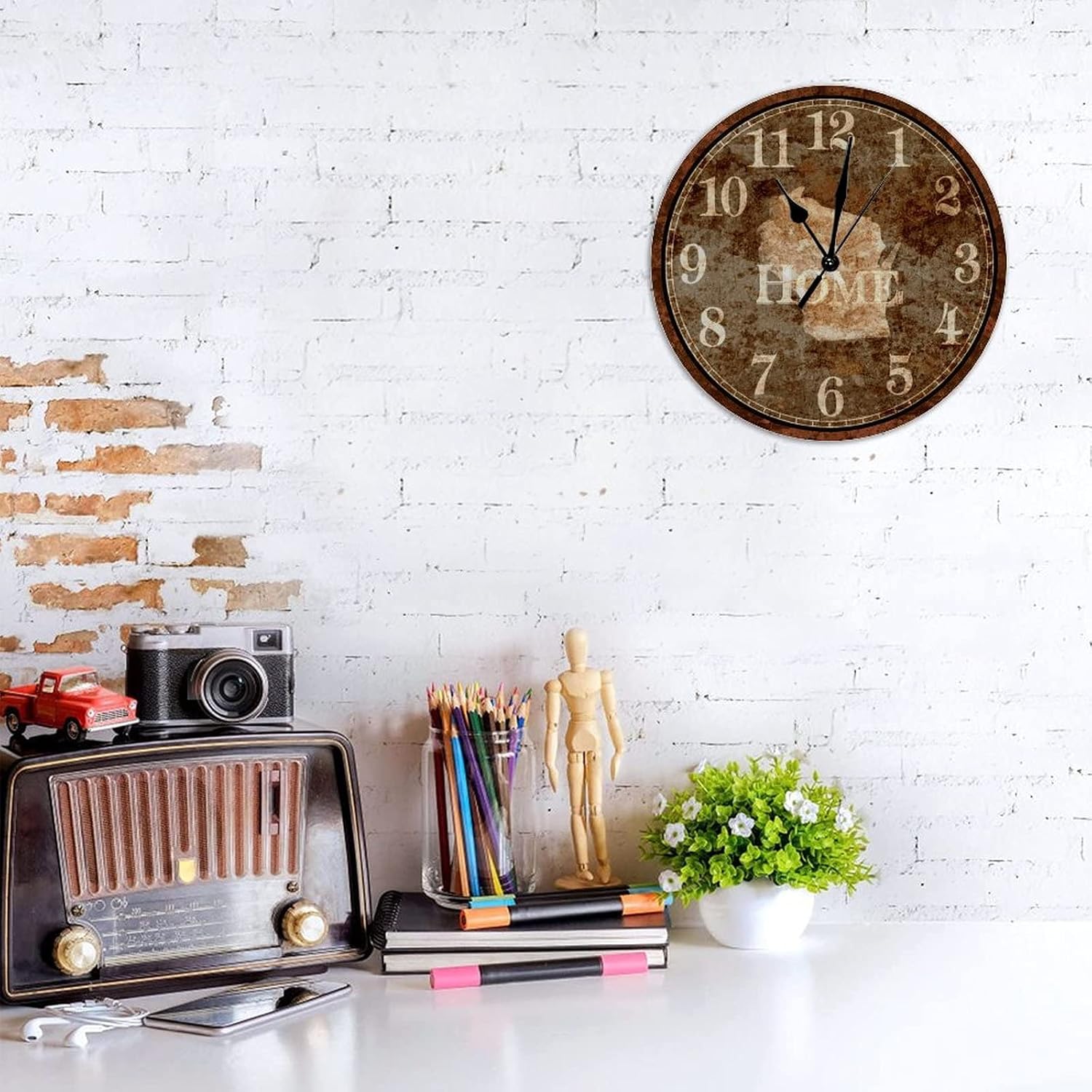 Wisconsin Home State Clock America Wall Clock Rustic Wisconsin 12 Inch Large Wall Clocks Battery Operated Silent Farmhouse Adventure Wall Decor for Kitchen Bedroom Living Room Office Lodge