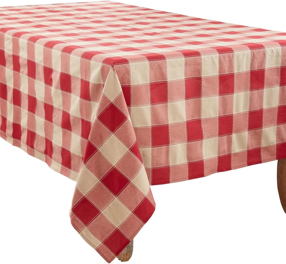 Fennco Styles Stitched Plaid Table Runner 16" W X 72" L - Red Woven Table Cover for Home, Dining Table, Banquets, Thanksgiving, Christmas, Holidays and Special Occasion