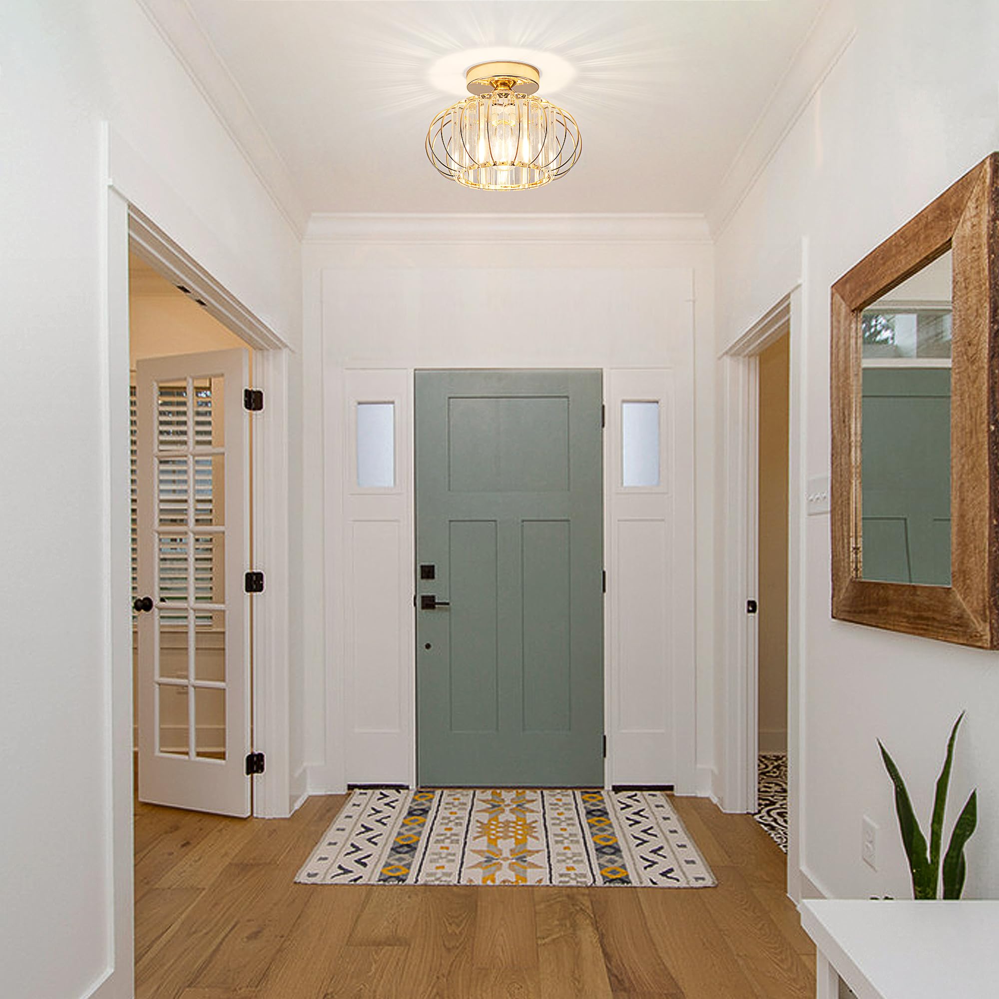 ZLNIDJIA Crystal Ceiling Light Fixture 11" Modern Chandelier Gold Round Flush Mount Chandeliers for Dinning Room Living Room Lights Bedroom Entryway Foyer