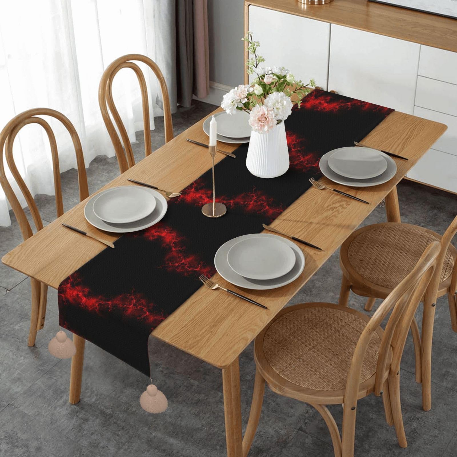 Chemin de table de Noël noir et rouge chic pour nappe de salle à manger