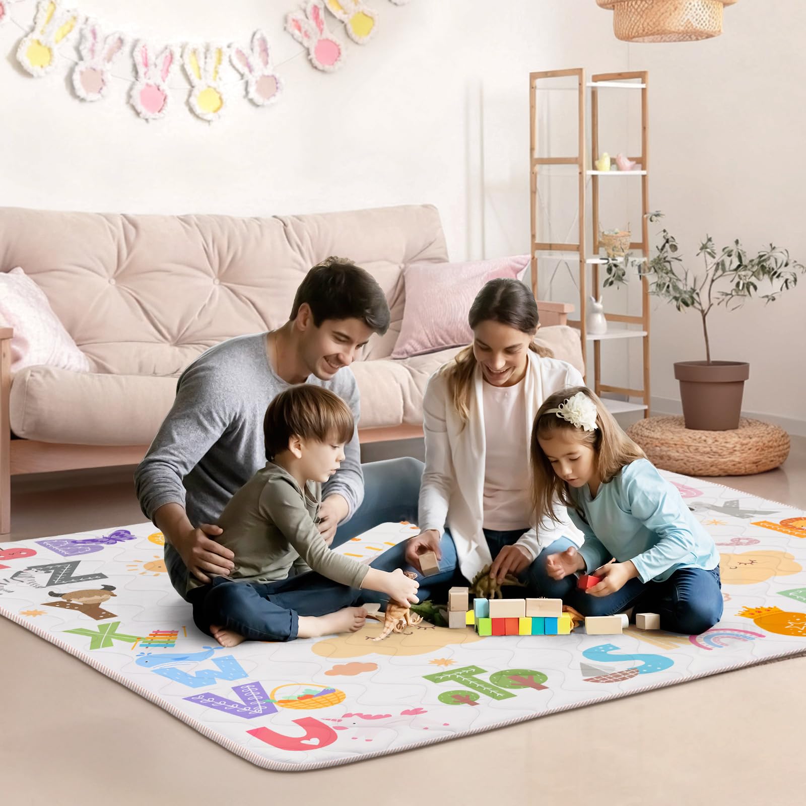 Tapis de Juego Bebé 150 * 180cm, Alfombra de Actividades con Acolchado Grueso para Tummy Time, Base Antideslizante Segura para Gateo, Arco Iris del Alfabeto
