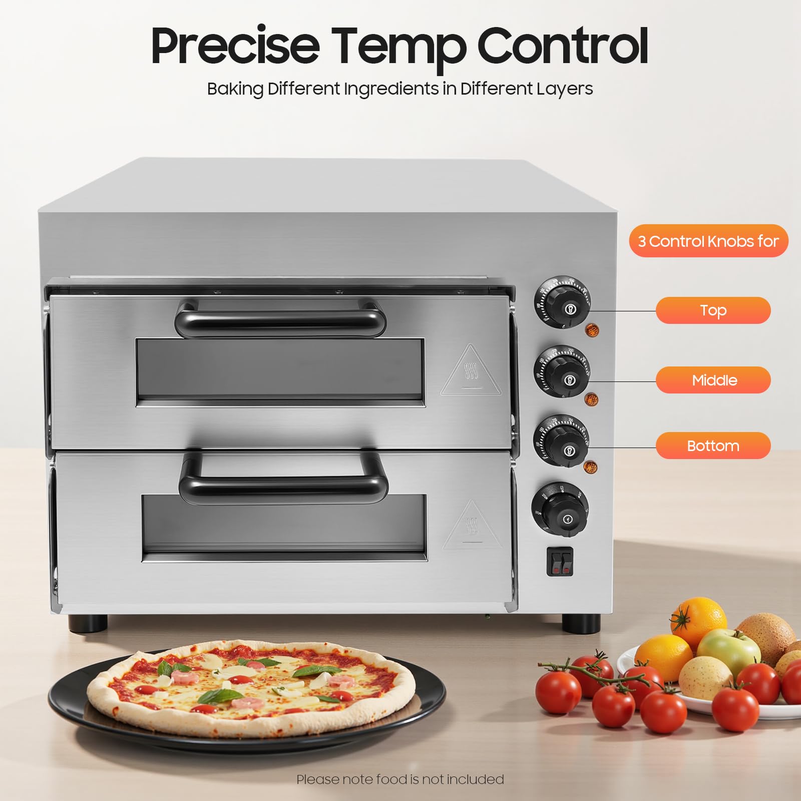 3000 W 13,6 A Profesional Doble Cámara Horno Pizza Eléctrico 50-350 ℃ Mini Horno 20L Capacidad cada nivel Gastro Piedra Horno 57 x 47.5 x 44 cm