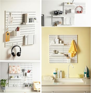 Keepo Pegboard Combo Set: 22x22 White 4 Peg Board,14 Accessories and Extra 9 Acccessories Combo, Hooks, Racks & Shelves - Modular Wall Organizer for Crafts, Nursery, Office & Storage
