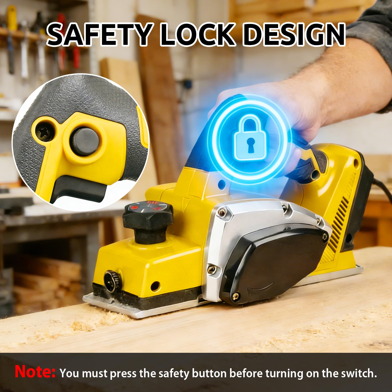 Pialla manuale senza spazzole senza fili per DeWalt batteria da 20 V, pialla elettrica per legno con larghezza di 82 mm e profondità di taglio regolabile da 0 a 2 mm, per falegnameria, legno e