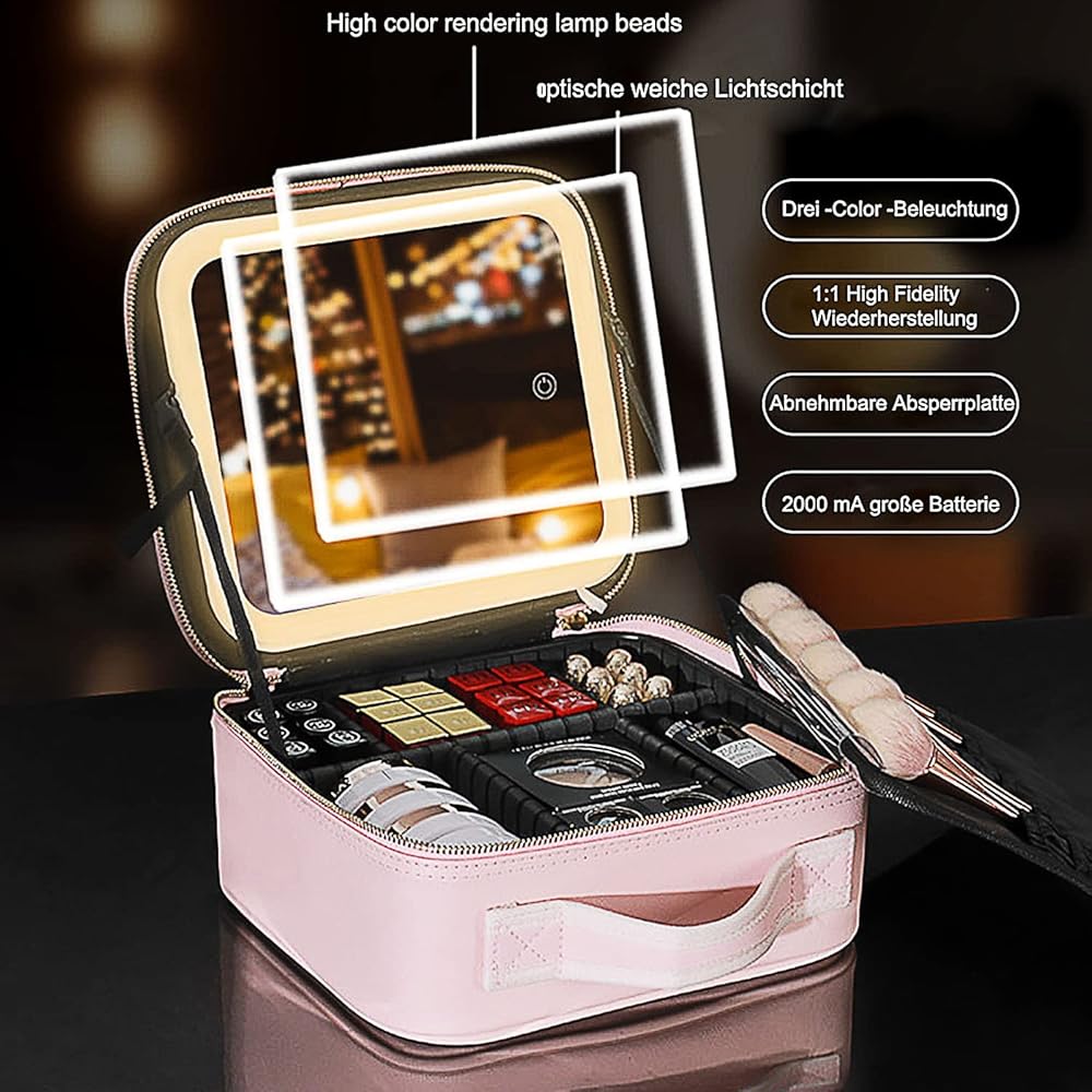 Beauty Case Da Viaggio Con Specchio E Luci LED - Trousse Per Trucchi Bianca, Portatile E Alla Moda | Regalo Perfetto