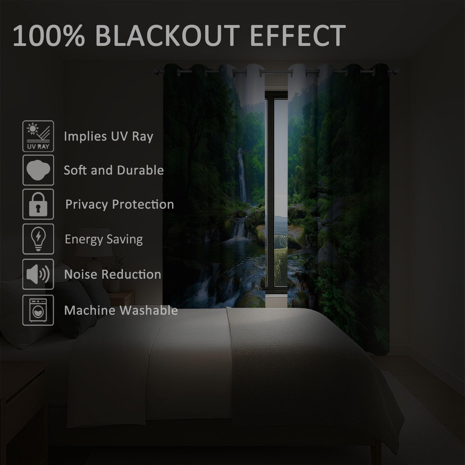 Verdunklungsvorhänge Wald Dschungel Kinderzimmer Vorhänge Blickdicht, Dunkelgrün Thermovorhang mit Ösen, für Schlafzimmer Fenster & Balkon Abenteuer Fotografie - 110 x 215 cm (2er Set)