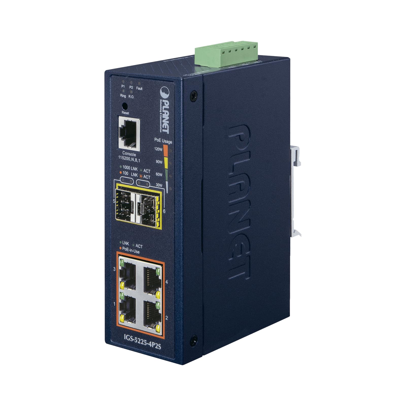 PLANET IGS-5225-4P2S switch di rete Gestito L2+ Gigabit Ethernet [10/100/1000] Supporto Power over Ethernet [PoE] Blu (IP40 Industrial L2+/L4 4-Port - 1000T 802.3at PoE + 2-Port - 100/1000X SFP Full