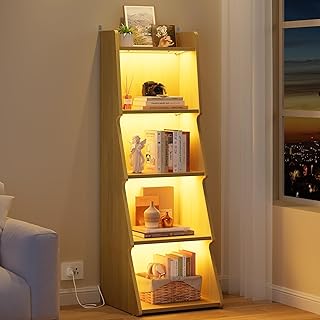 Hoctieon 5-Tier Open Bookcase and Bookshelf with LED Light, Floor Standi...