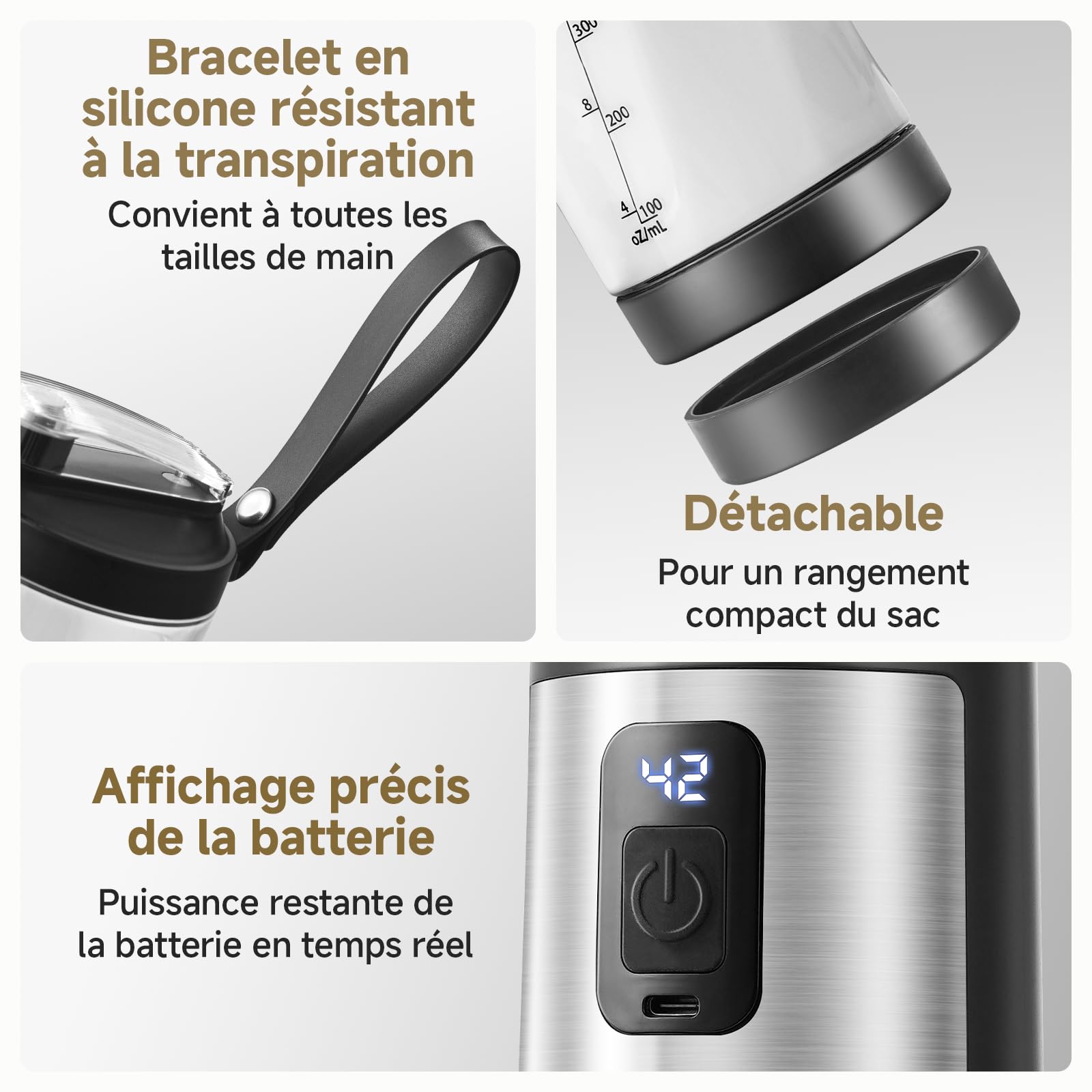 AMZCHEF Mixeur portable 600 ml – Machine à smoothie avec 6 lames, moteur 120 W, charge rapide via USB-C, étanche IPX6, sans BPA, mini mixeur pour shakes, smoothies, poudre de protéines