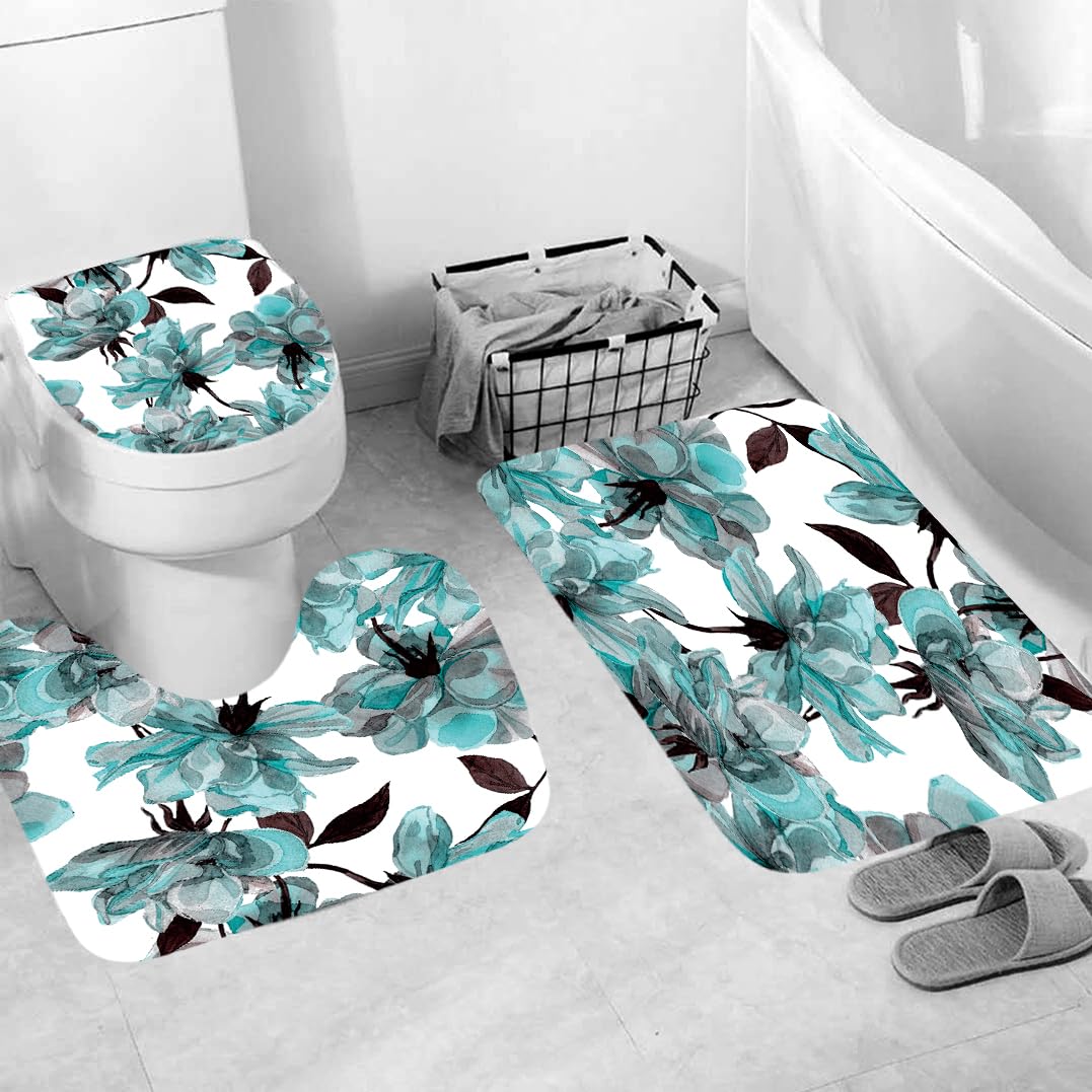 Tapis salle de bain fleur bleue antidérapant pour réveiller la décoration de votre douche