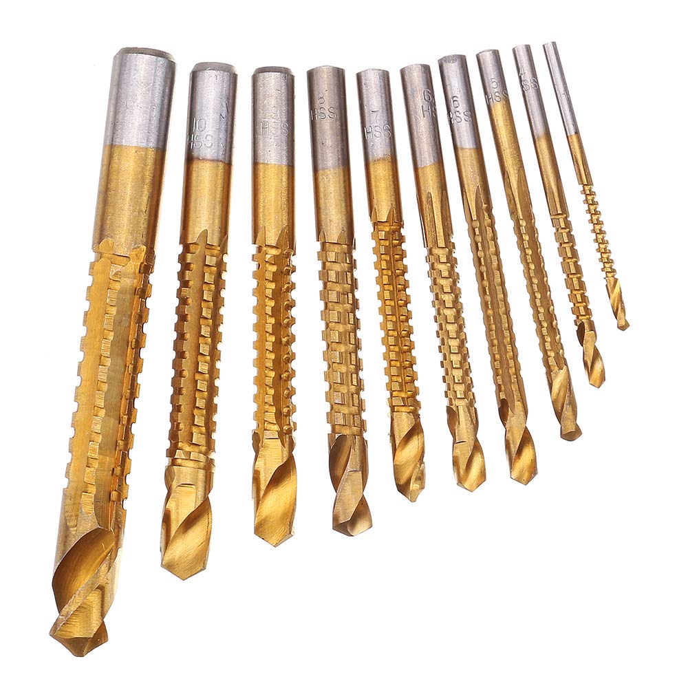 10Pcs 3-13Mm Hss Juego de brocas helicoidales revestidas de titanio Broca de ranura de corte de metal de madera