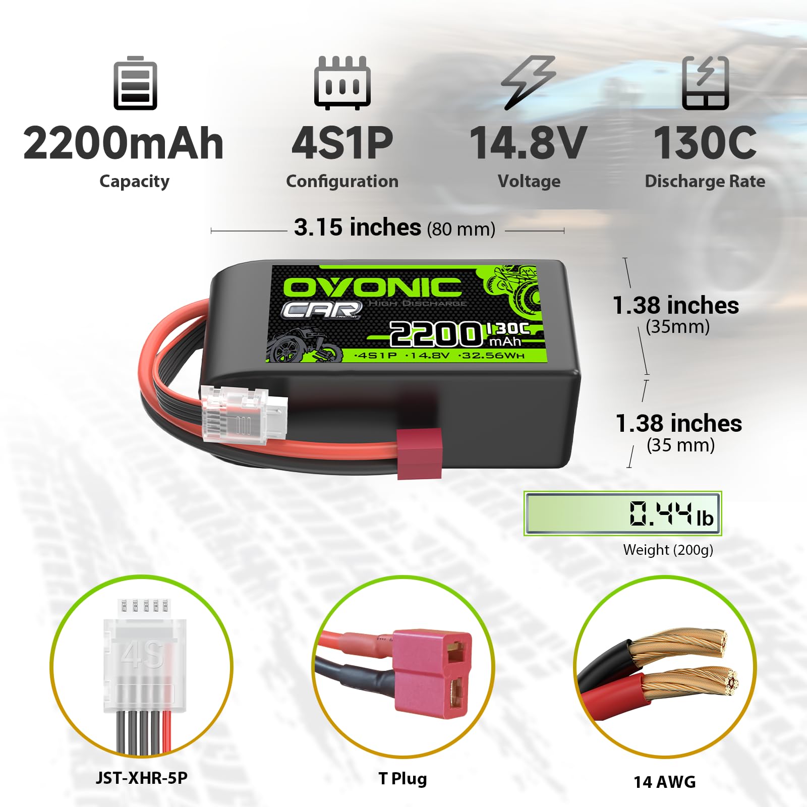 Amazon.com: OVONIC 4S LiPo Battery 2200mAh 14.8V 130C Short RC