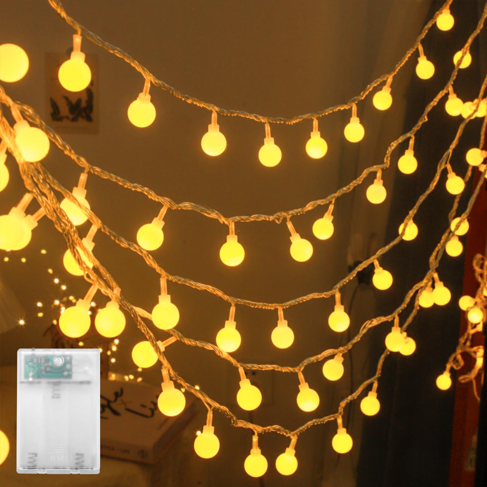 Lichtsnoer 195 cm 40 Micro LED Warm wit (batterijen) - Kerstverlichting