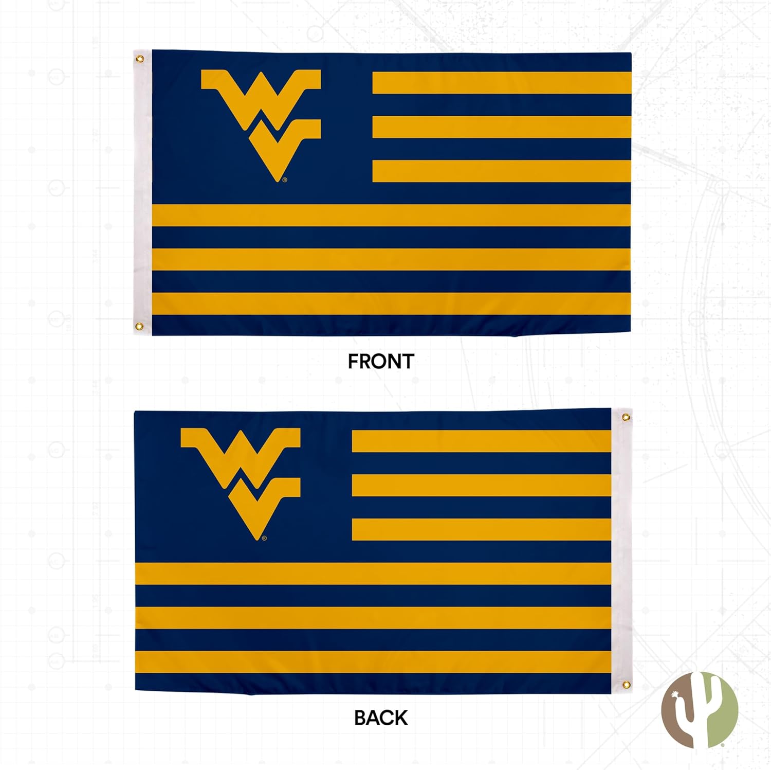 Desert Cactus West Virginia University Flag Double Sided WVU Mountaineers Banners 100% Polyester Indoor Outdoor 3x5 feet Flags (Double Sided - Flag Nation) - Image 2