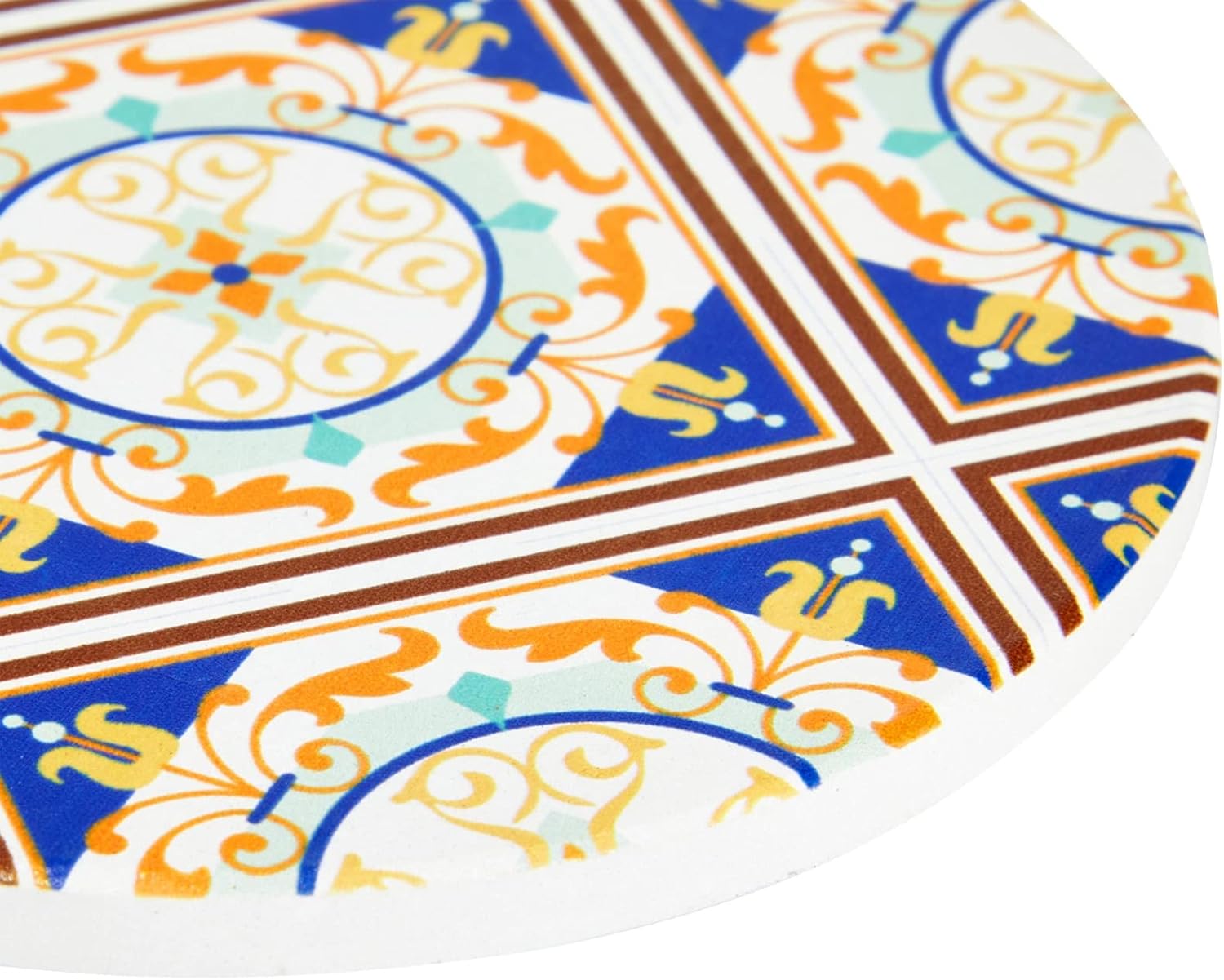 Mediterranean Ceramic Coasters with Cork Base and Iron Holder, Set of 8