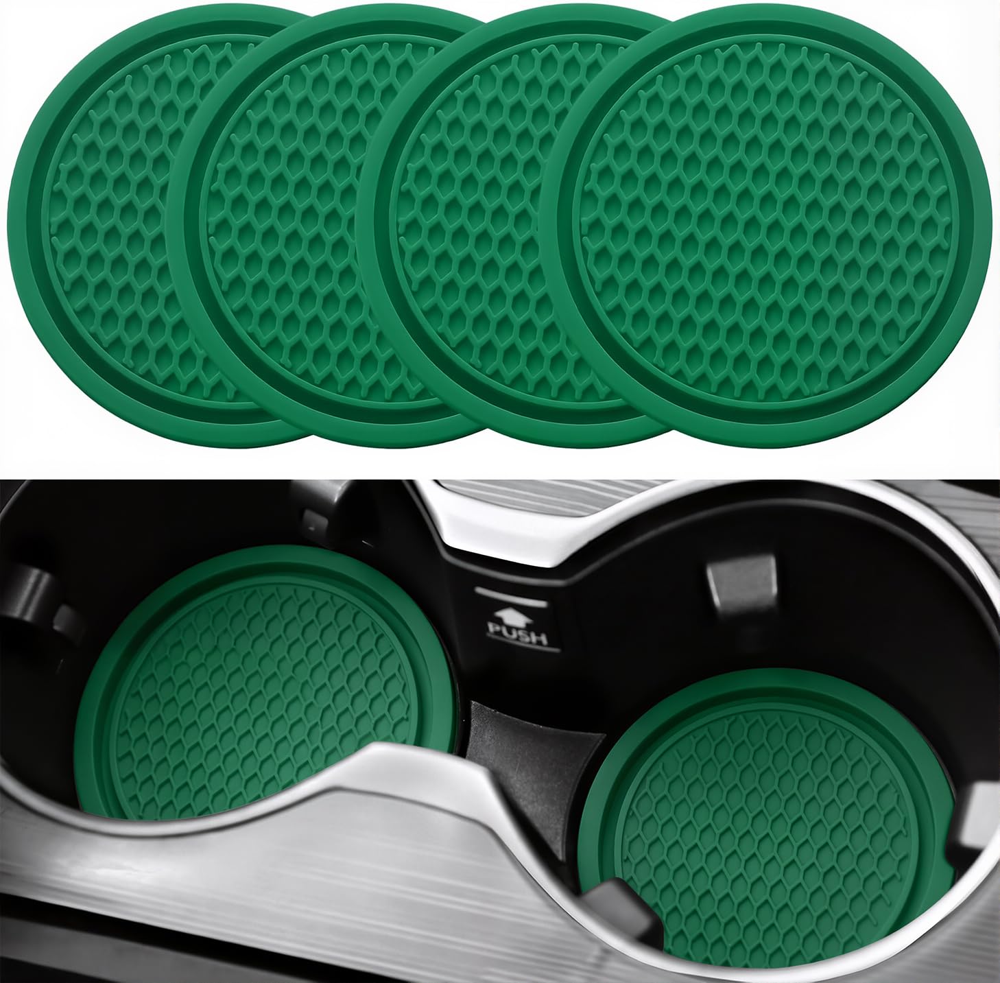 SINGARO Car Cup Coaster, 4PCS Universal Non-Slip Cup Holders Embedded in Ornaments Coaster, Car Interior Accessories, Green