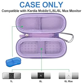 Case for Kardiamobile EKG Monitor, Compatible with Kardia Mobile Heart Monitor 1L, Kardiamobile 6L & 6L Max, Hard Travel Box for Cardio Mobile Device, Pill Box and Carabiner Clip Included - Purple