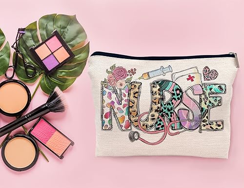 Miniatura 4 de Bolsa de maquillaje de enfermería floral de leopardo para enfermera, bolsa de cosméticos pequeña con cremallera, regalo de agradecimiento para