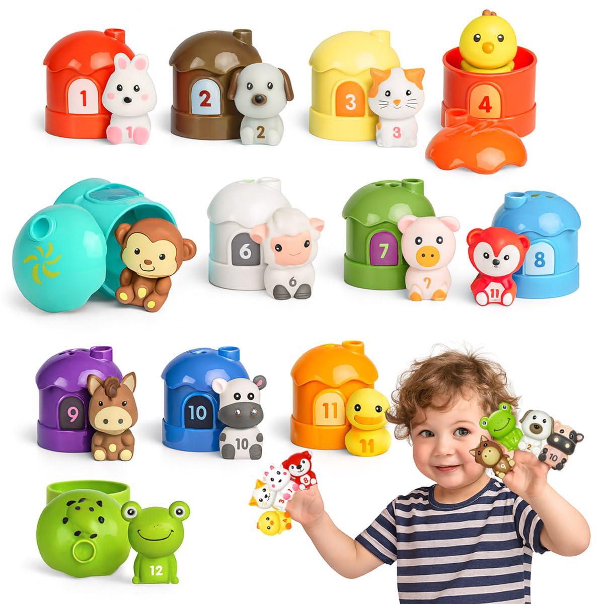 Farm Animals Toys For Kids - Toddler Learning Montessori Toys, Stacking Toys, Number Counting, Colour, Shape Matching & Sorting, Educational Plane Travel Toys for Toddlers Gift for Girls Boys 3+ Years