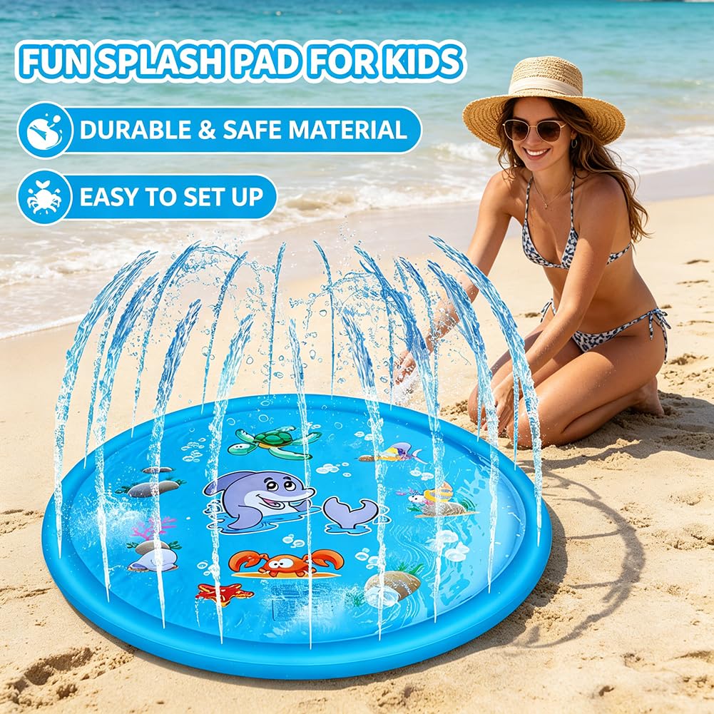Splash pad Wasserspielzeug Kinder,100CM Spritzpad für Kinder und Hund, Spielmatte Splash mit Antirutschfunktion,Wasserspielmatte Sommer,Garten, Wasserspielzeug für Jungen und Mädchen,Hunde und Haustie