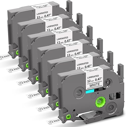 Colorty Compatible with Brother P-Touch Label Tape TZe-231 TZ TZe 12mm 0.47 Laminated White Label Maker Tape 1/2" TZE231 for PT-D210 D220 H110 D410 D610BT H111 Cube 1880 Refill, Black on White, 6-Pack