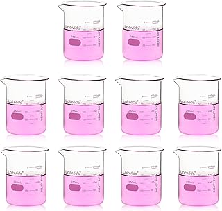 10 Pcs 250ml Upgrated Thick Glass Beakers, Griffin Low Form Beaker Set with Double Scale, 3.3 Boro, LVA025