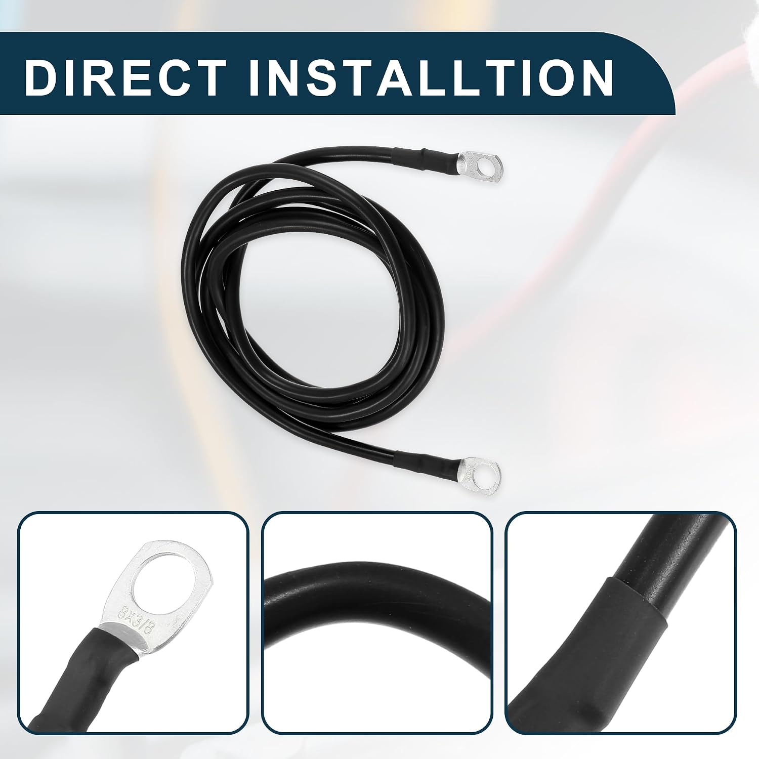Car Marine Battery Inverter Cable 8 AWG 5/16"-3/8" 6ft Robust | Battery Copper Wire Black 1 Pcs