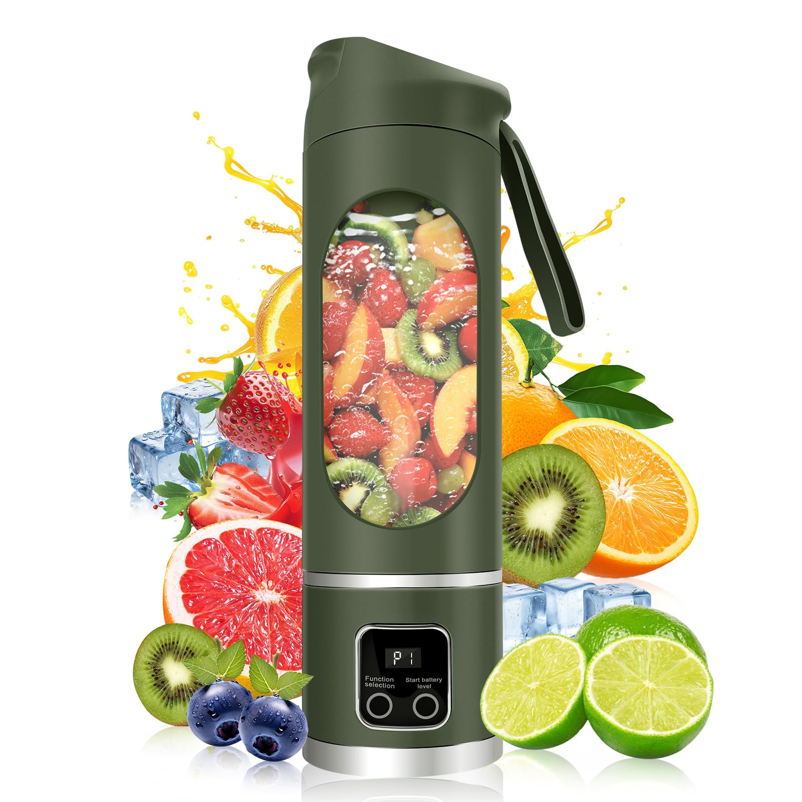 Mixeur Portable 500ml USB Personnel pour Shakes Smoothies | PCTG sans BPA, lames 304SS, 50 W, Ice Crush, USB-C, 500 ml, léger, à domicile, bureau, salle de sport, voyage (vert)