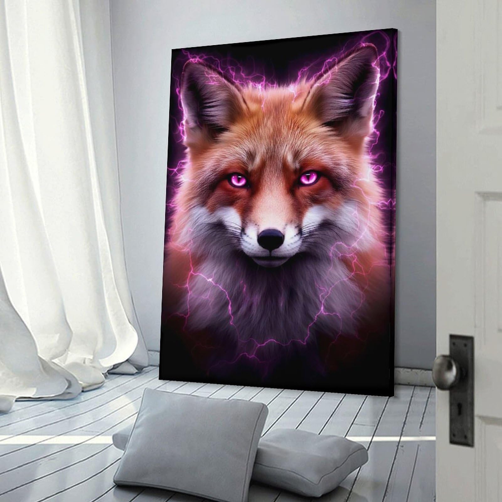 Junmoney Fox with Pink Lightning Aura Wall Picture Print 12x18inch(30x45cm), for Lounge Decor, Offices Or Entryway Styling, Versatile Wall Decor for Many Rooms