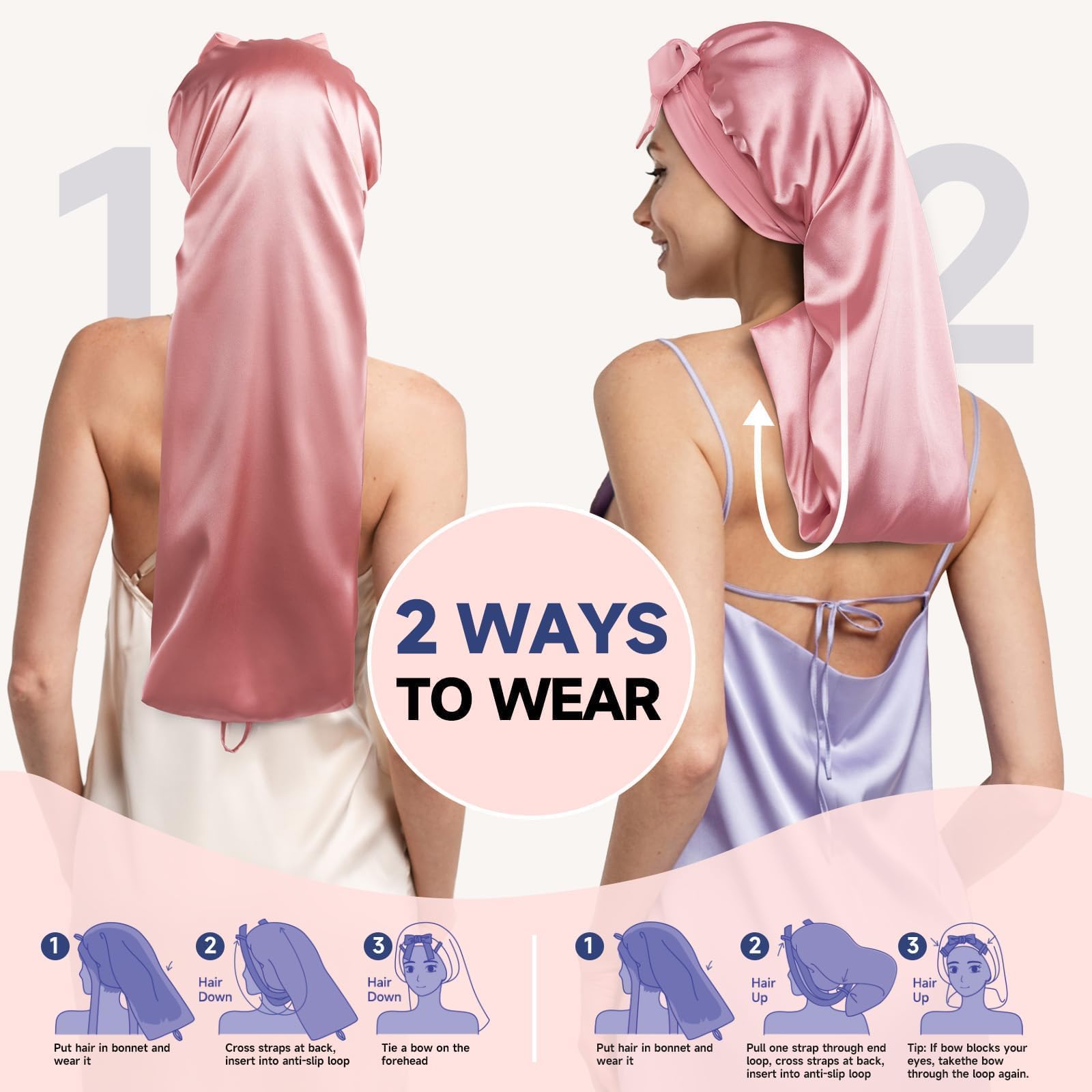 Umisleep 22 Momme Silk Bonnet, Extra-Long Double-Layer Hair Wrap