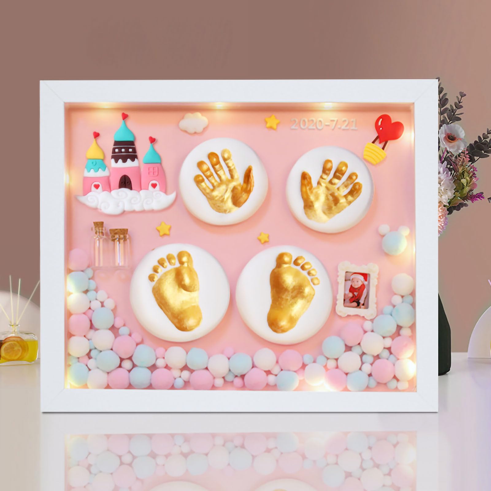 Handabdruck-Fußabdruck-Delicate Maker, süß und Schön für Baby-Andenken-Dekoration, Massivholz-MDF-Material (Typ 1)