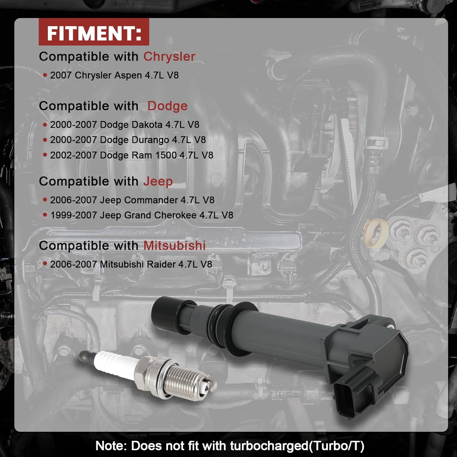 UF270 Ignition Coil Pack and Iridium Spark Plugs Set of 8 Compatible with 2000 2001 2002 2003 2004 2005 2006 2007 Dodge Durango Ram 1500 Dakota Jeep Grand Cherokee 4.7 V8,Replace# 5C1114, 56028138