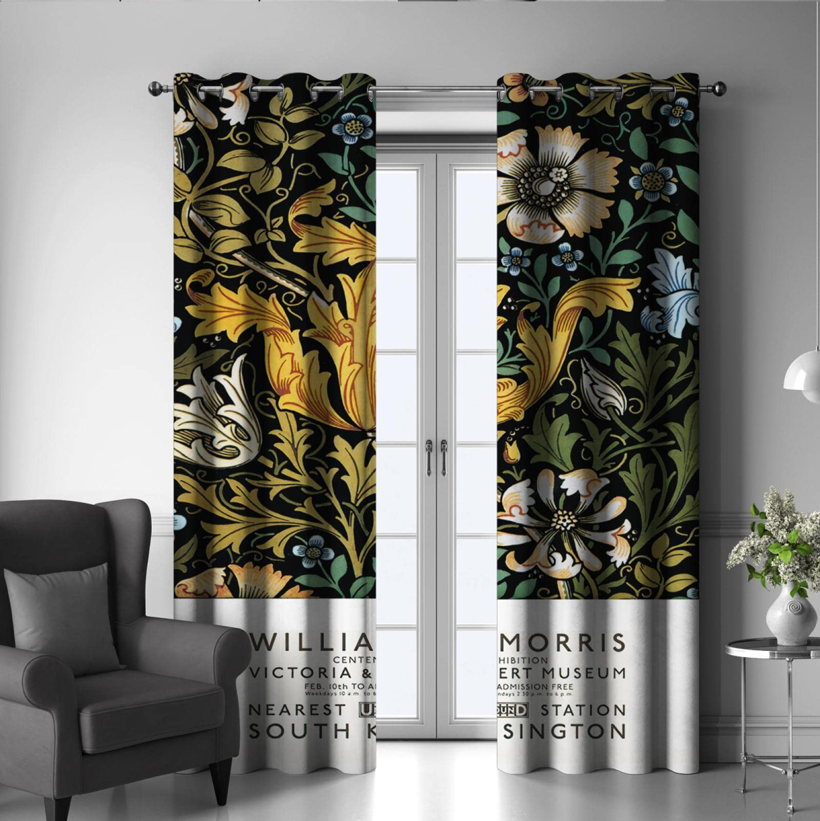 Amazon｜ヴィンテージウィリアムモリスカーテンパネル2つの黄色