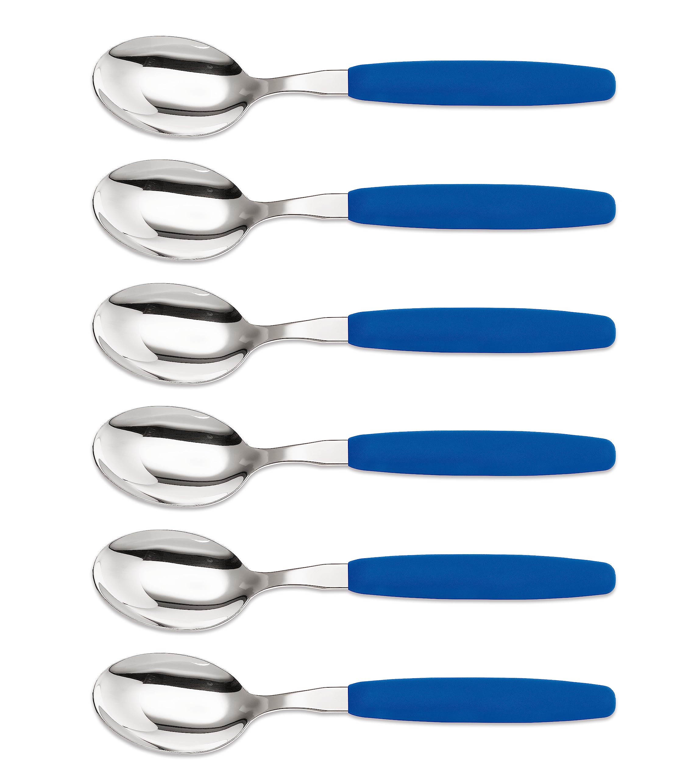 Giesser 6er Suppenlöffel Set Blau | Großer Esslöffel aus rostfreiem Edelstahl mit PP-Griff | Spülmaschinenfest | Camping & Outdoor | Made in Germany