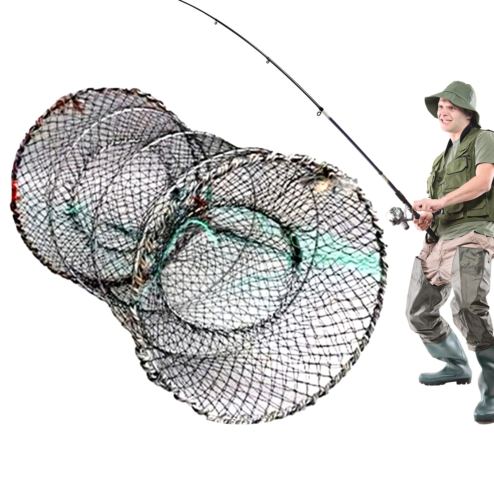 Trampa para cangrejos – Trampa para señuelos de – Cesta Flotante Multifuncional con Red de Lanzamiento, Alta Resistencia para Zonas de Marea, de Agua Dulce y Uso en la Playa