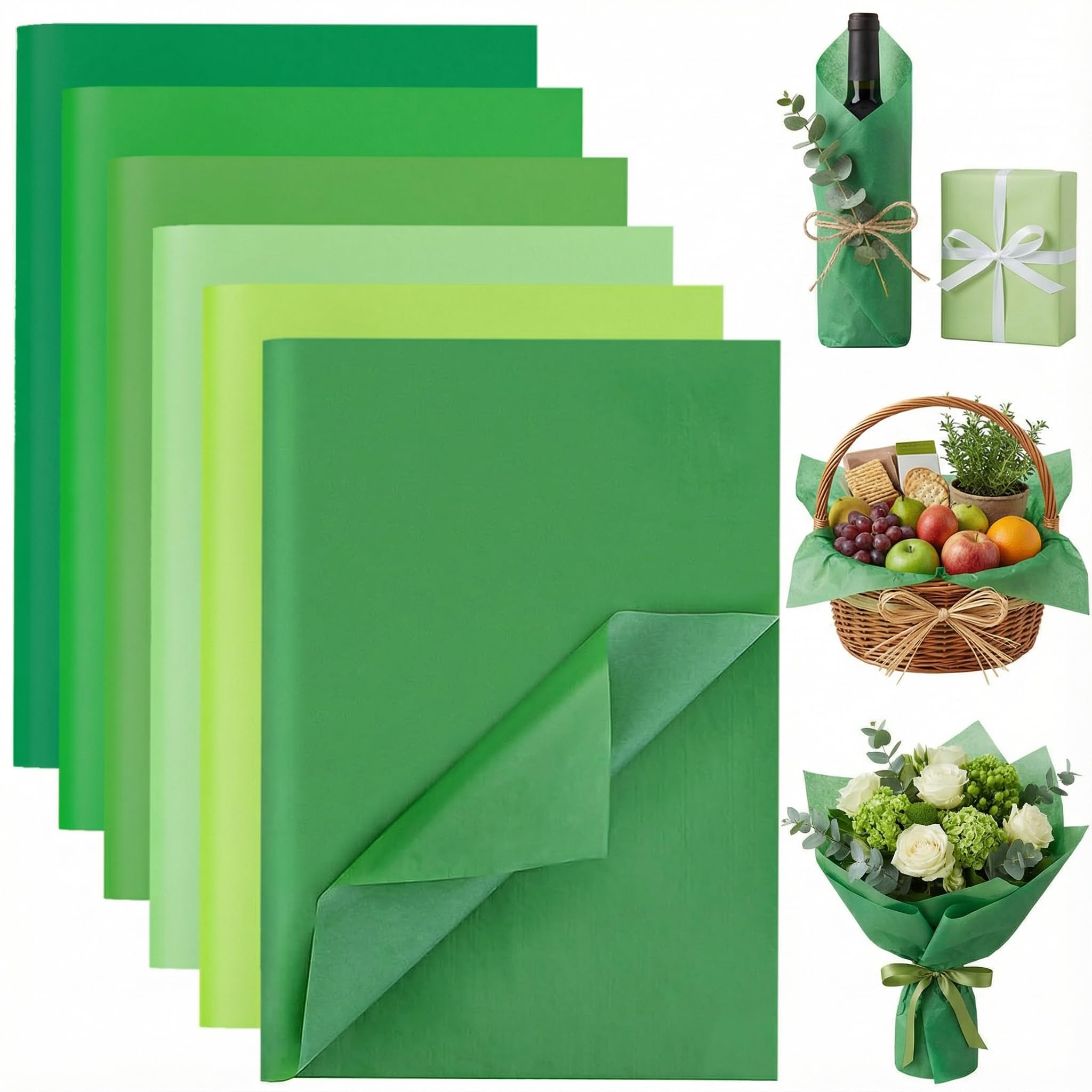 Shindel 180 Sheets Green Tissue Paper, 20x14 inches Christmas Tissue Paper for Gift Bags, Green Wrapping for Christmas DIY Crafts Birthday Wedding