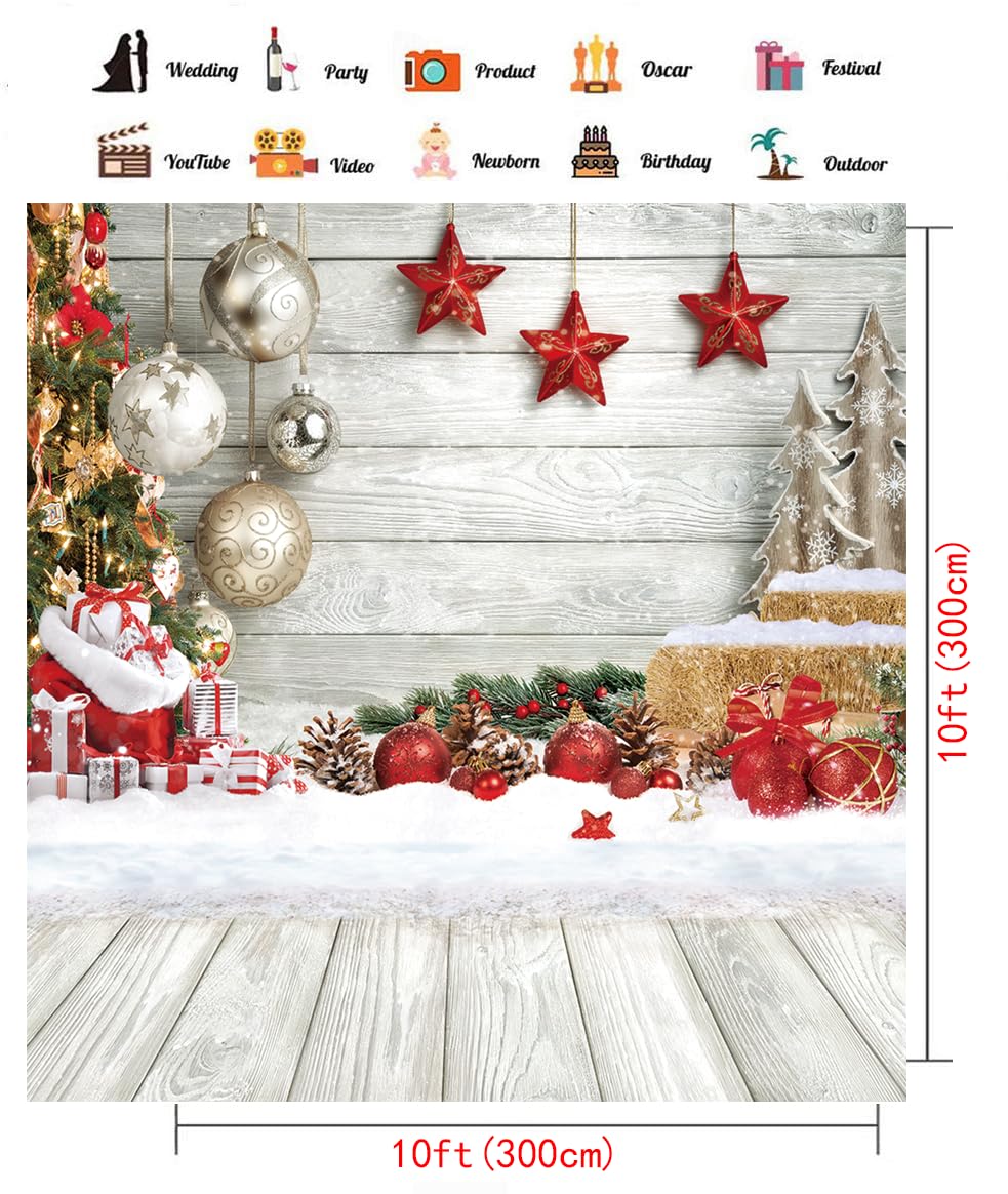 CHAIYA 10x8フィート クリスマス背景幕 クリスマス 素朴な木製写真背景