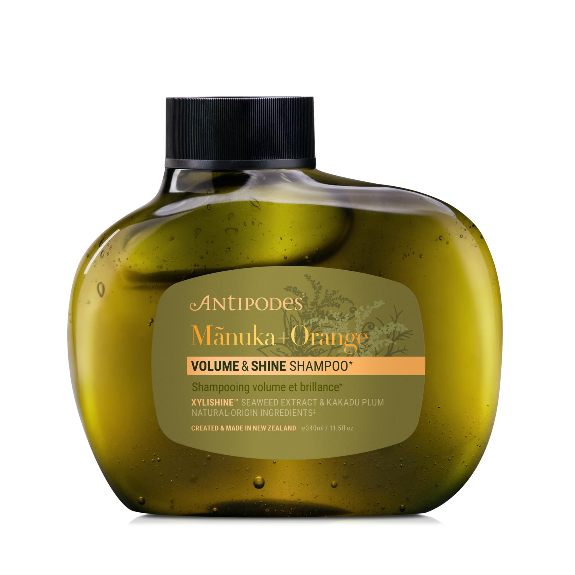 Antipodes Mānuka & Orange Volume & Shine Shampoo | Natural Silicone-Free Shampoo with Xylishine Seaweed, Mānuka Honey & Kakadu Plum | For Fine, Flat or Dull Hair | 340ml