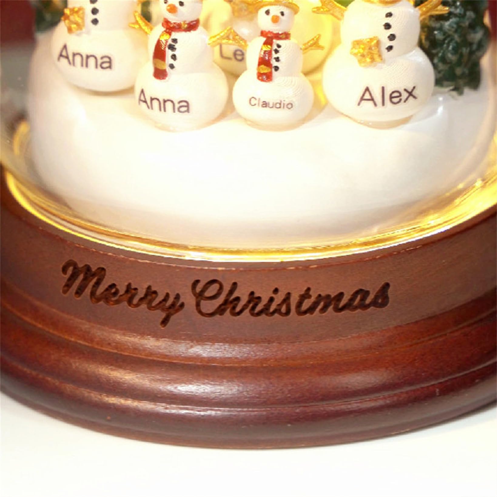 Bola de cristal personalizada de muñeco de nieve con 1-8 nombres, globos de nieve de Navidad con luces, decoración del hogar de mesa de Navidad, regalo para familia, abuela, mamá, abuelo (lámpara de