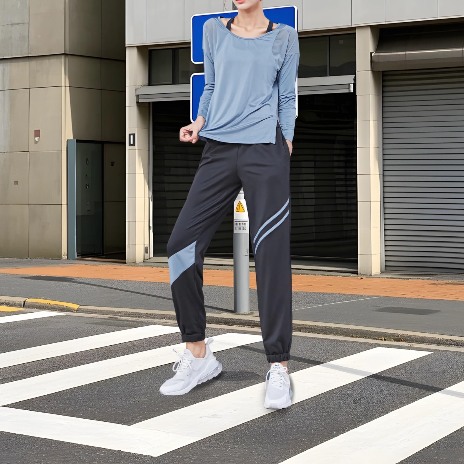 Set da yoga da donna, taglia XXL, composto da canottiera, maglia a maniche lunghe e pantaloni, poliestere spandex traspirante, adatto per 155-180 cm, 45-75 kg