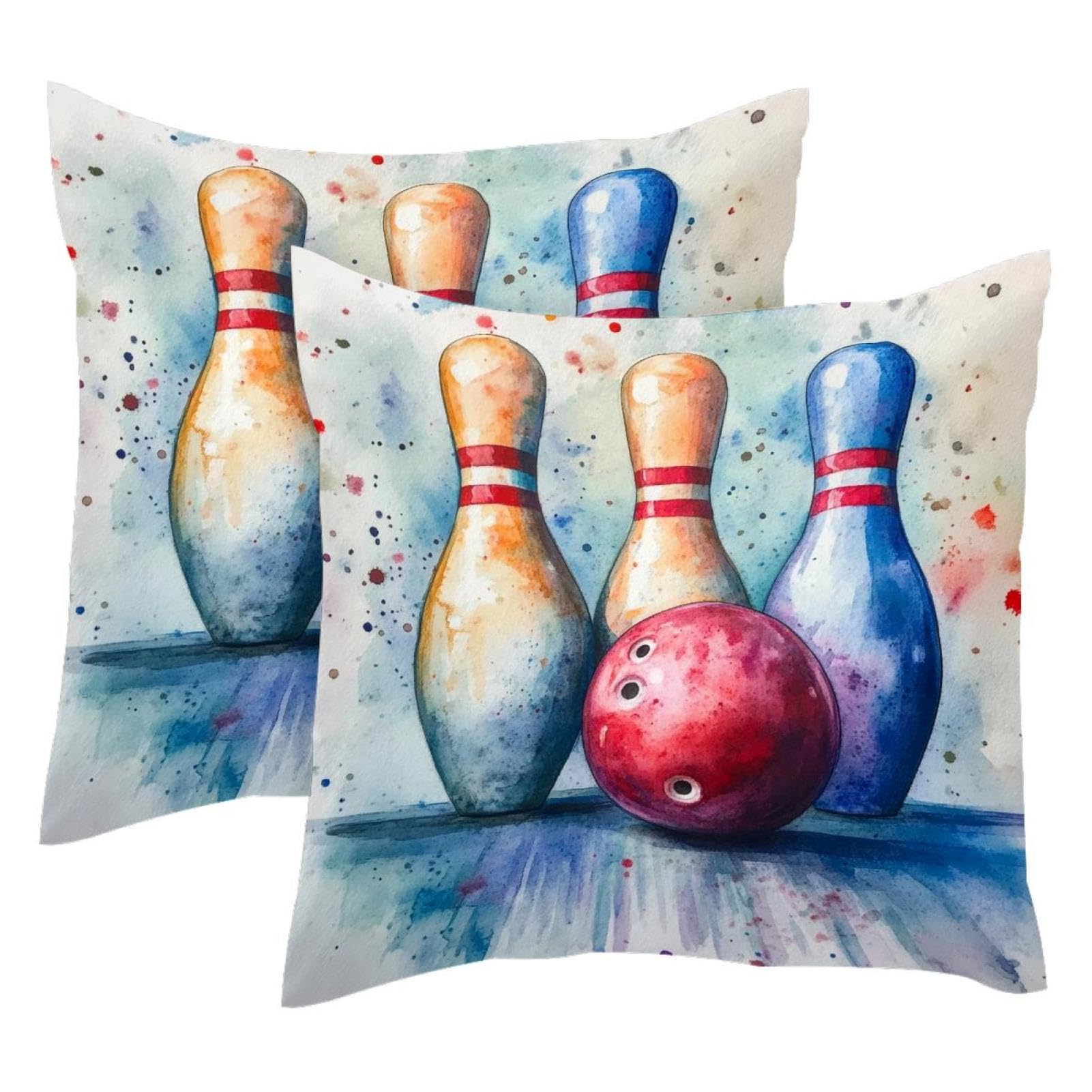 Housses de coussin velours motif bowling aquarelle 50x50cm haut de gamme double face